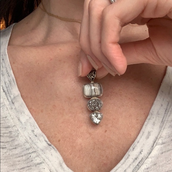 2 Sterling Silver Turquoise Peridot Druzy Pendants - Picture 4 of 5